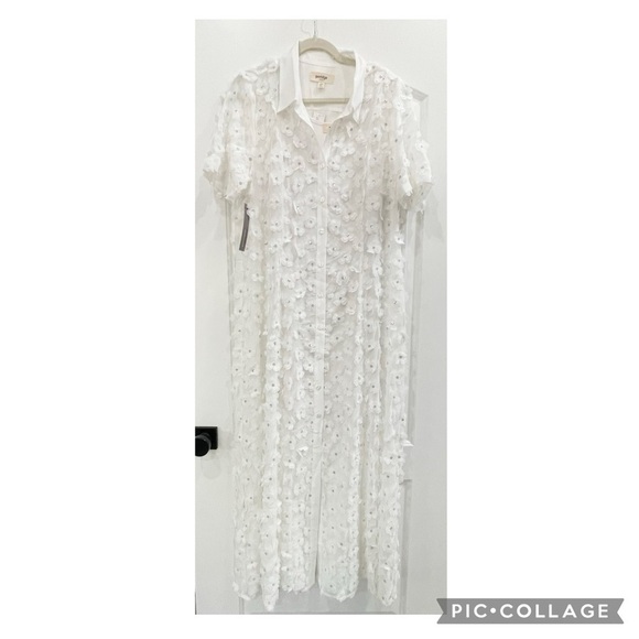 NWT Anthropologie Porridge White Sheer Short Sleeve 3D Floral Shirt Dress Size L - Picture 7 of 11